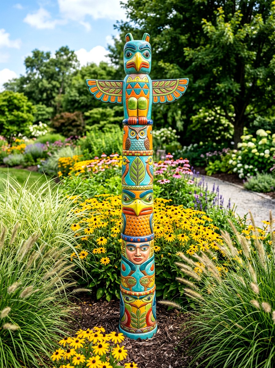 Colorful Ceramic Totem - 30 colorful garden decor ideas