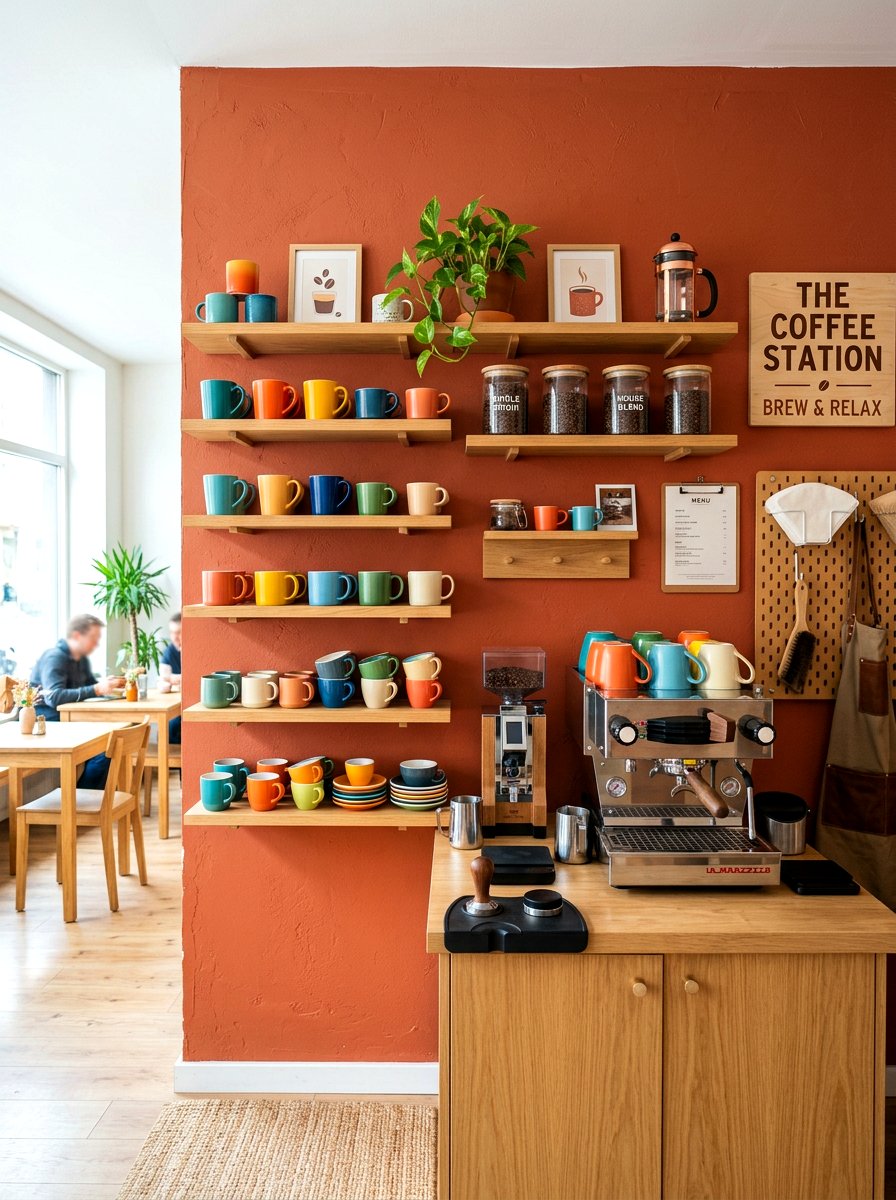 Colorful Coffee Station Wall - 30 coffee station shelf styling ideas