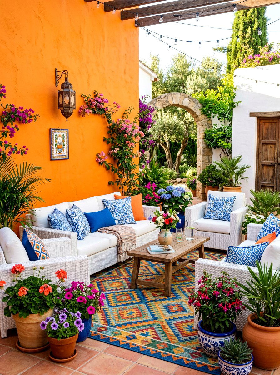 Colorful Courtyard Accent - 30 courtyard conversation area ideas
