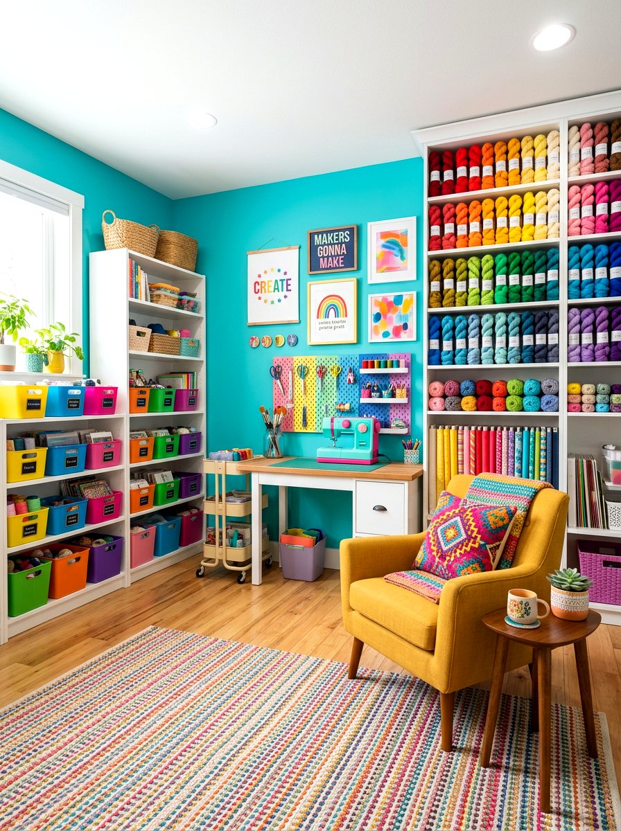 Colorful Craft Room - 30 knitting room ideas