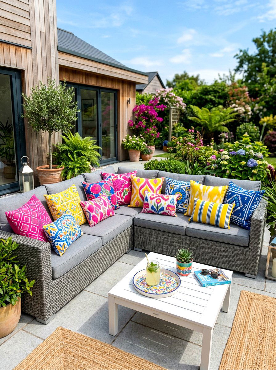 Colorful Decorative Cushions - 30 apartment patio ideas
