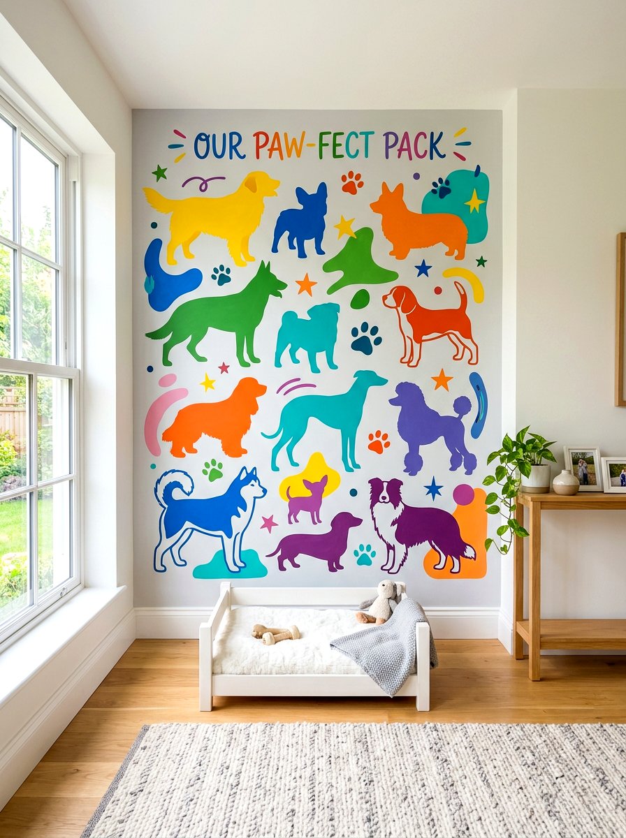 Colorful Dog Wall Mural - 30 dog bedroom decor ideas