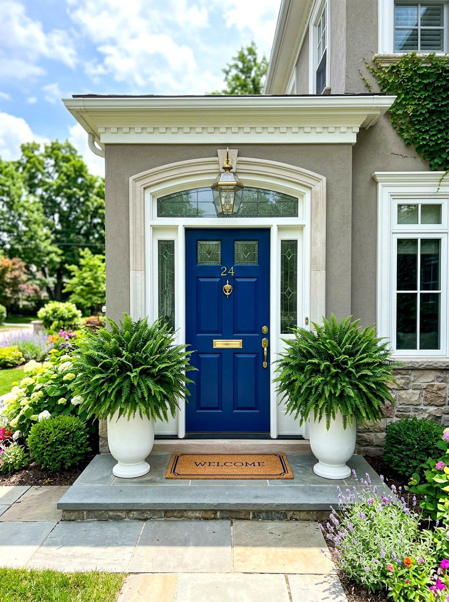 Colorful Door Fern Contrast - 30 fern filled front porch ideas