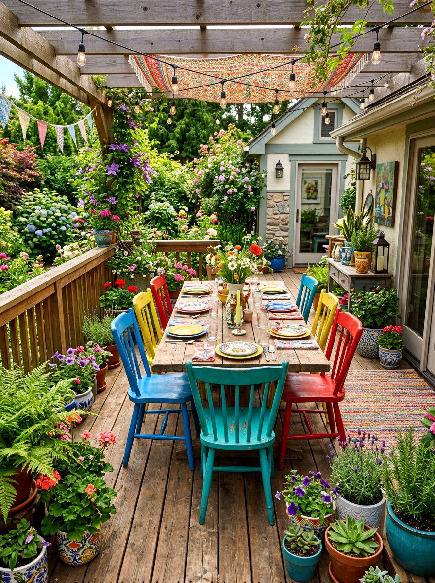 Colorful Eclectic Deck Dining - 30 deck dining zone ideas