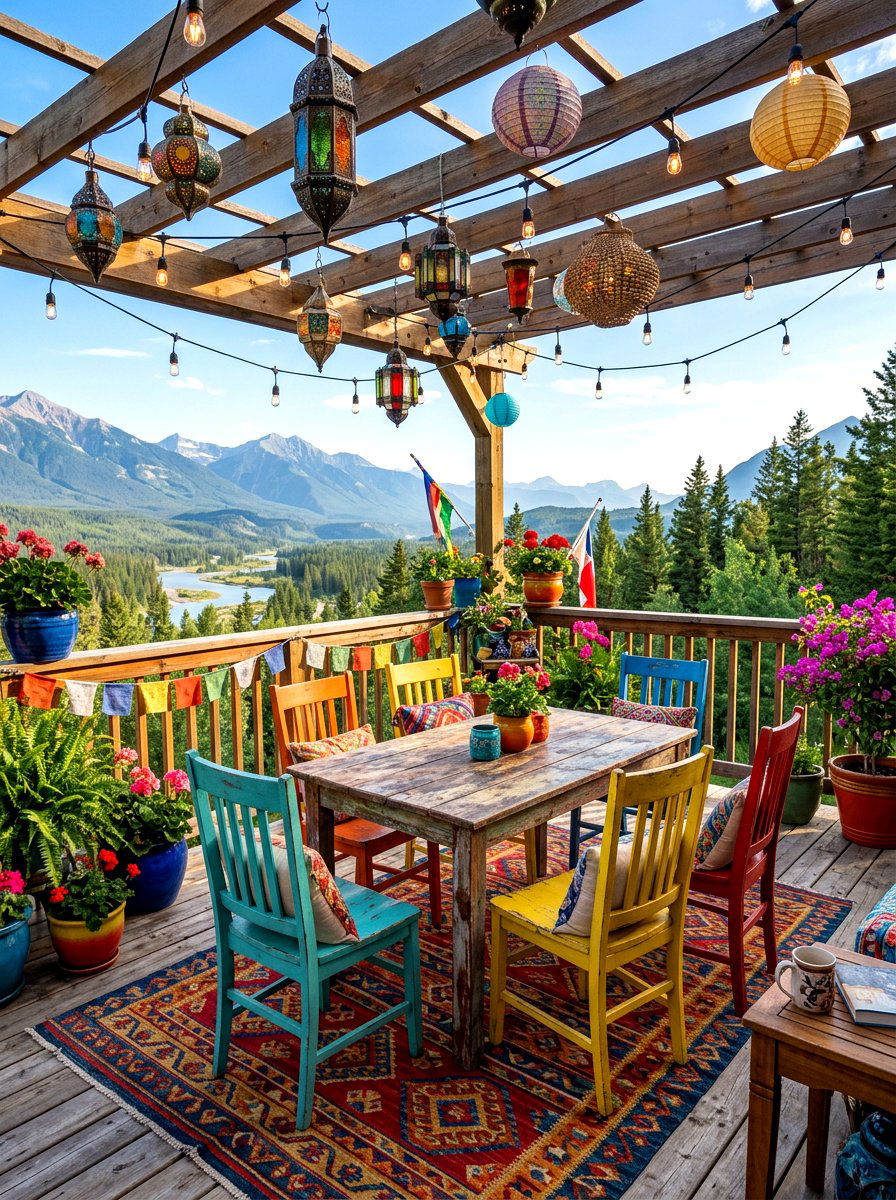 Colorful Eclectic Deck - 30 outdoor dining area ideas