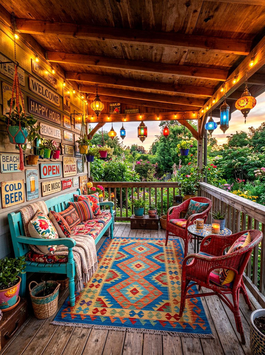 Colorful Eclectic Porch Lounge - 30 porch lounge ideas