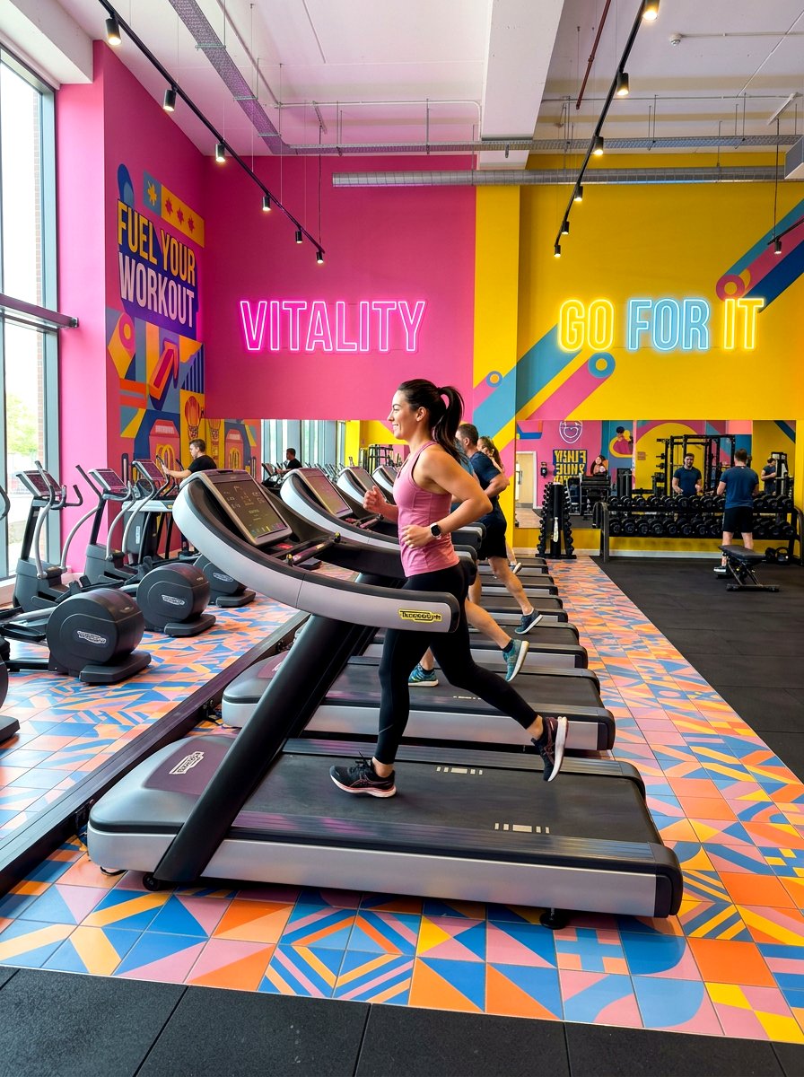 Colorful Energetic Gym - 30 treadmill room ideas