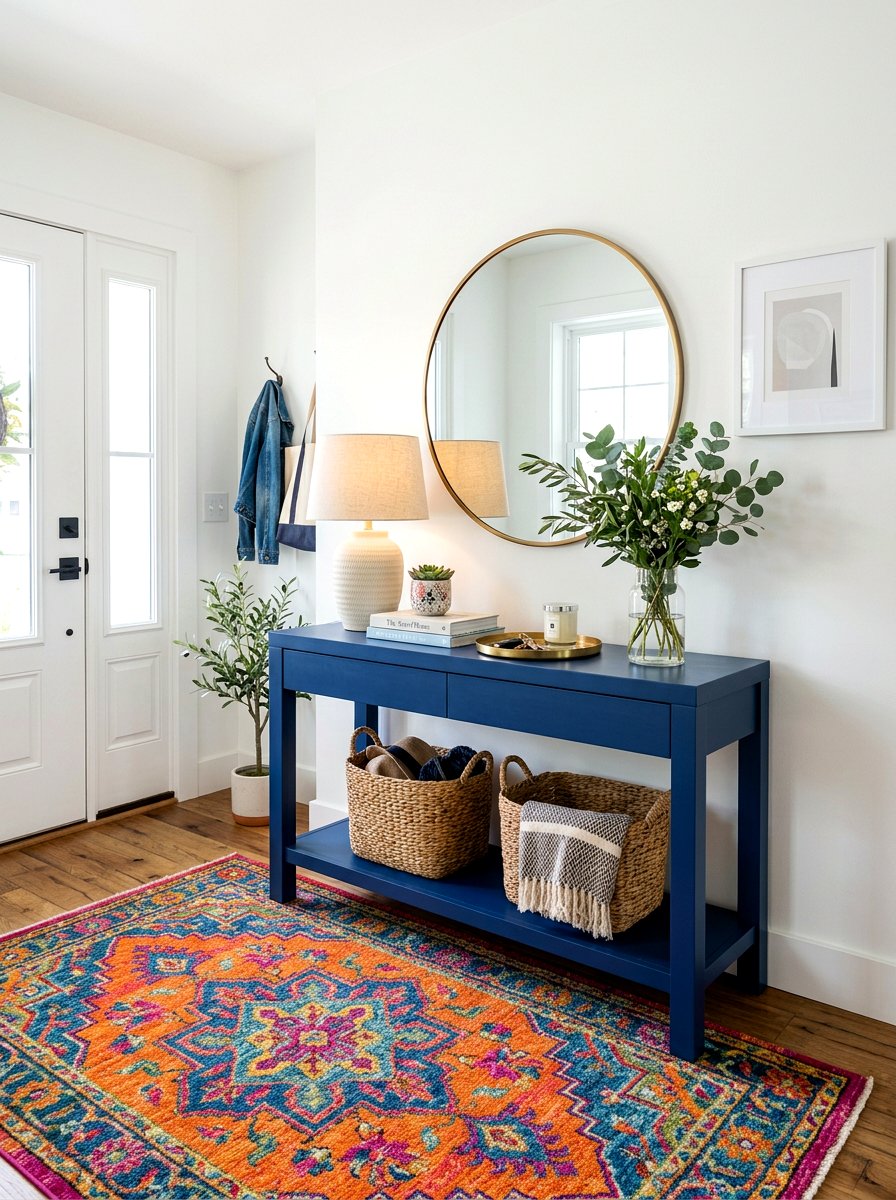 Colorful Entry Table - 30 everyday entry table decor ideas
