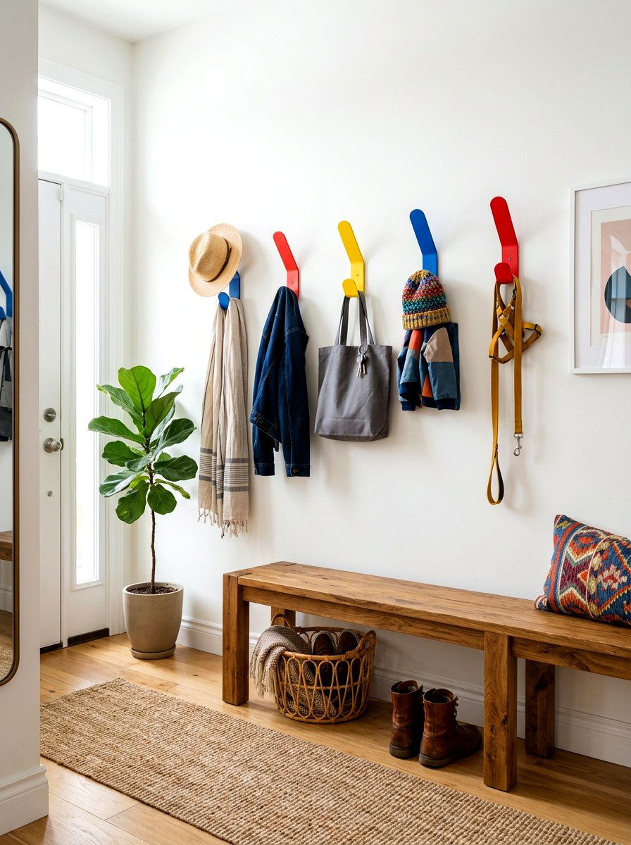 Colorful Entryway Wall Hooks - 30 dopamine entryway ideas