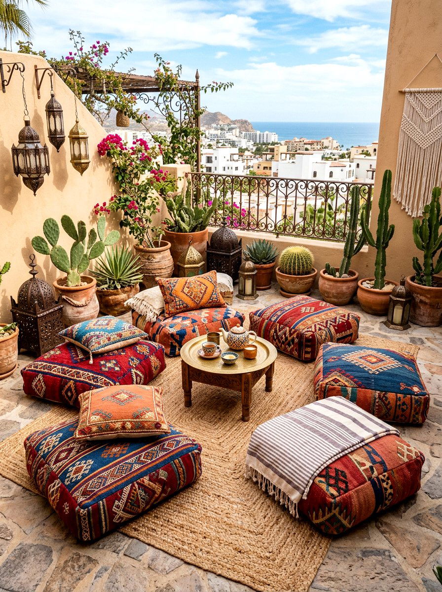 Colorful Floor Cushion - 30 terrace garden seating ideas