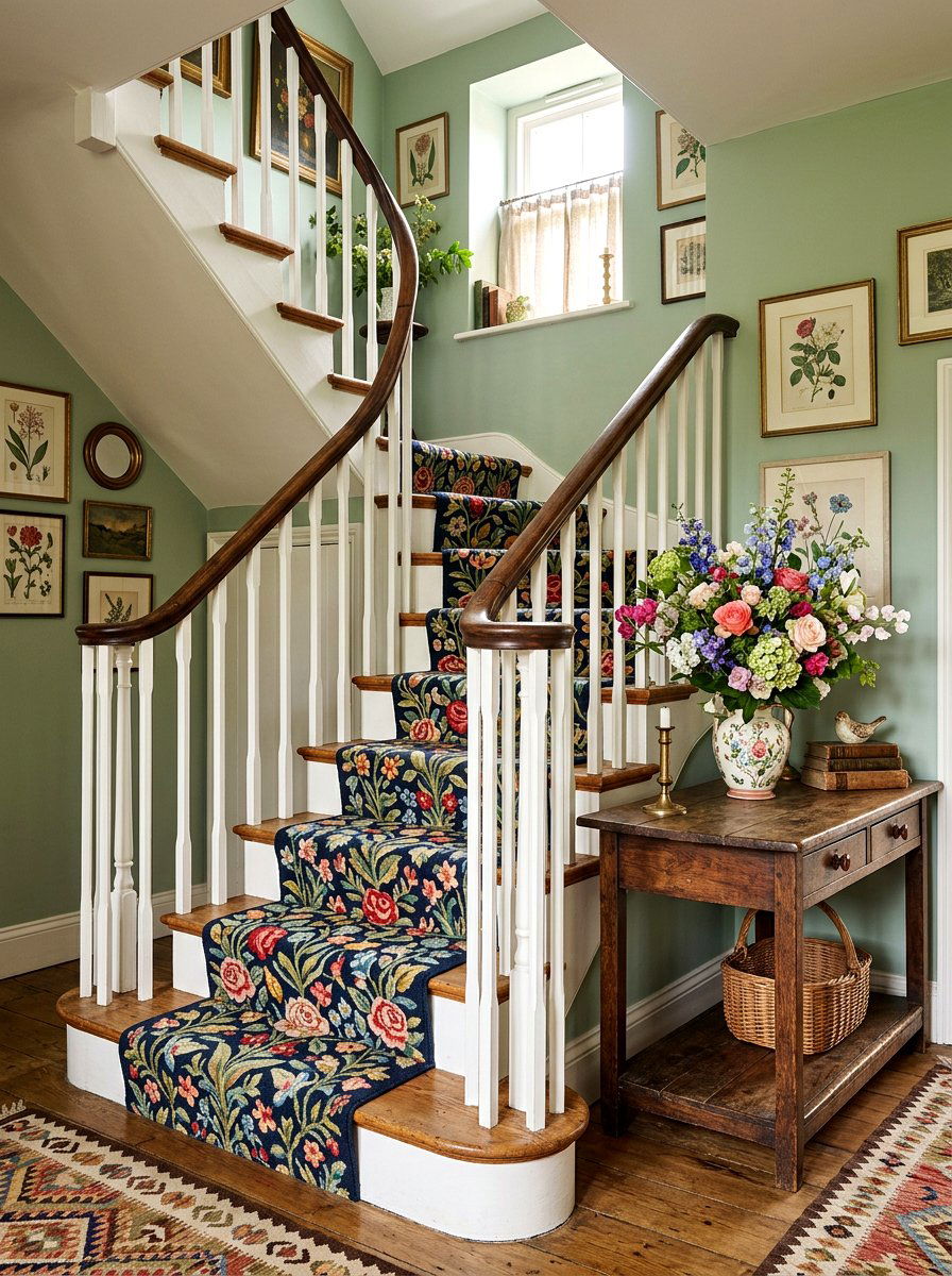 Colorful Floral Stair Runner - 30 dramatic stair runner ideas