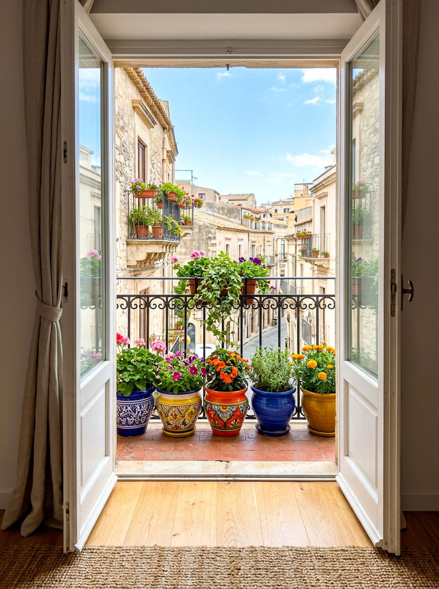 Colorful Flower Pot - 30 Juliet balcony decor ideas