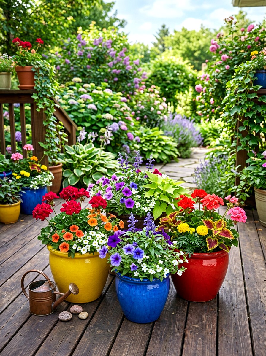 Colorful Flower Pots - 30 terrace garden ideas