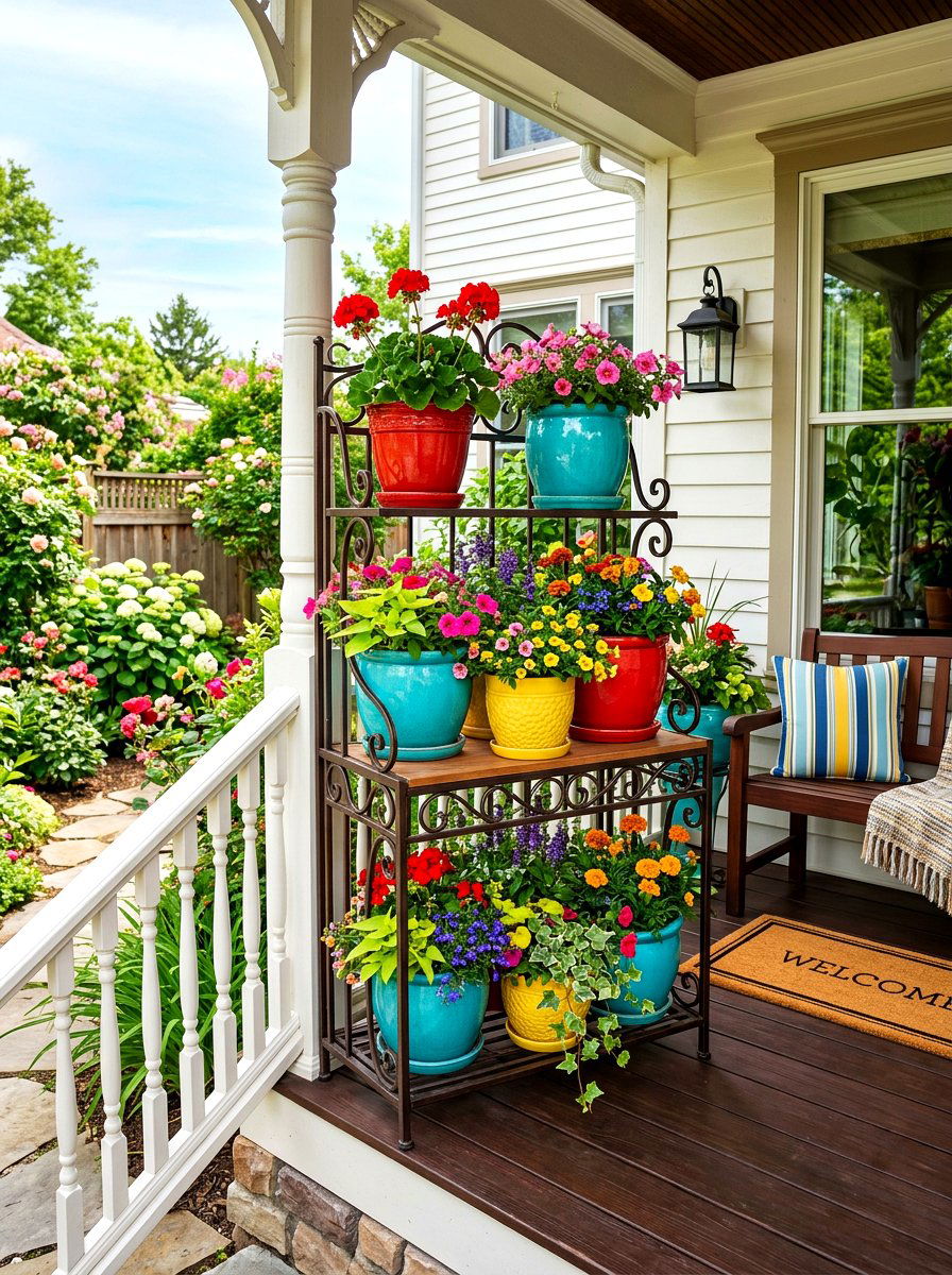 Colorful Flower Pots - 30 Pinterest front porch decor ideas