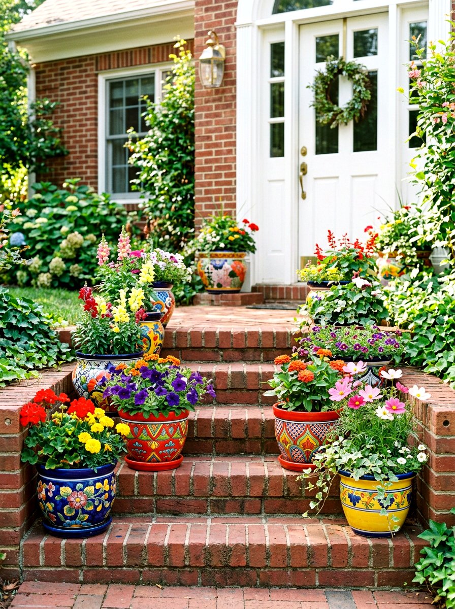 Colorful Flower Pots For Stoop - 30 townhouse stoop ideas