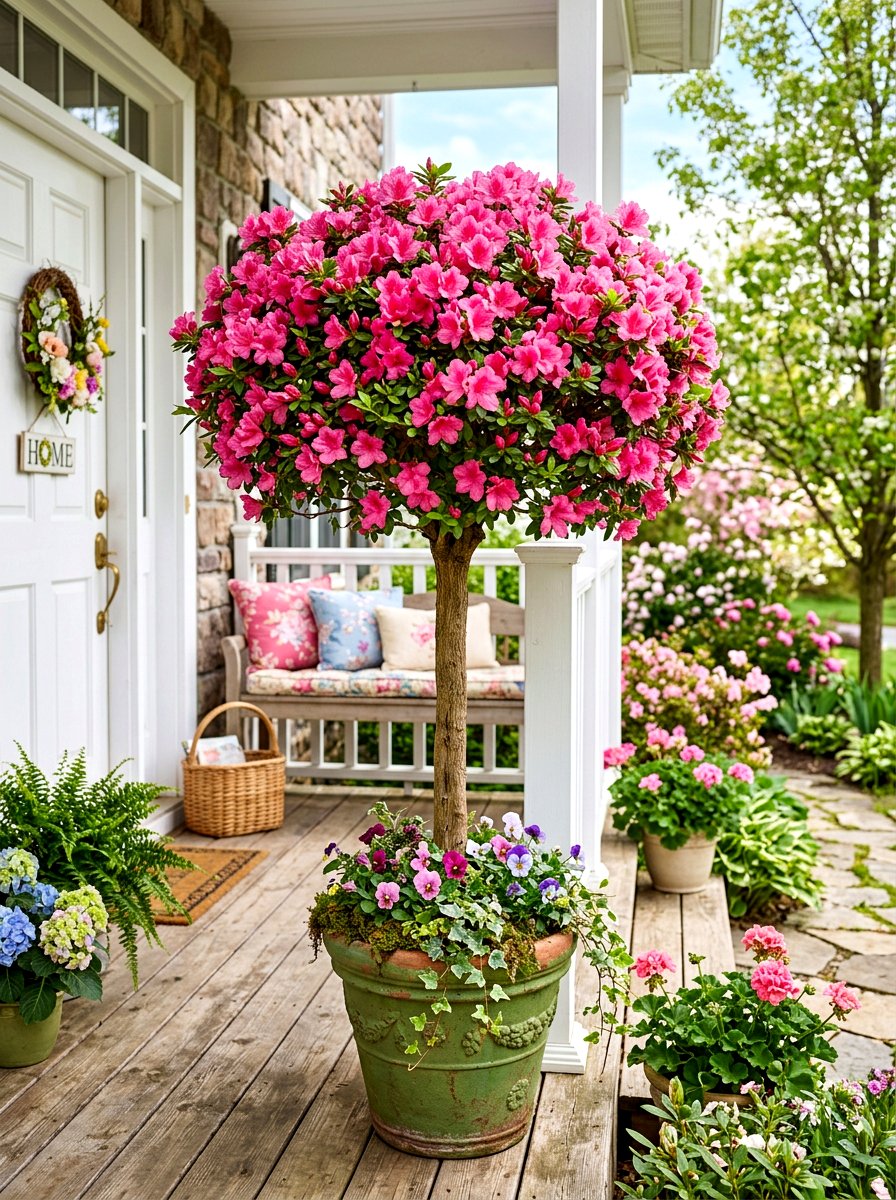Colorful Flower Topiary - 30 front porch topiary ideas