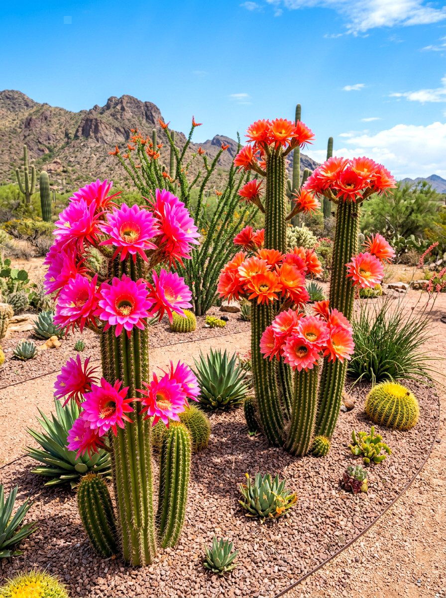 Colorful Flowering Desert Cactus - 30 cactus front yard ideas