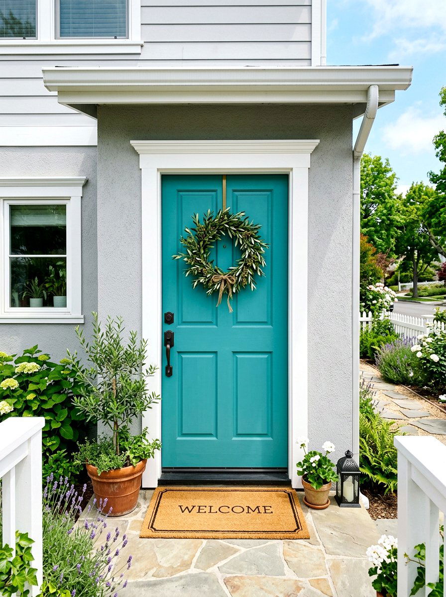 Colorful Front Door Accent - 30 tiny front porch ideas