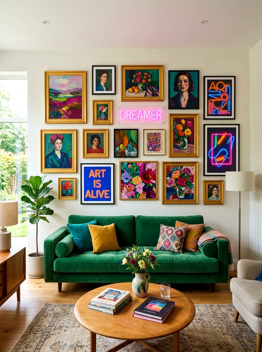 Colorful Gallery Wall - 30 maximalist art wall ideas