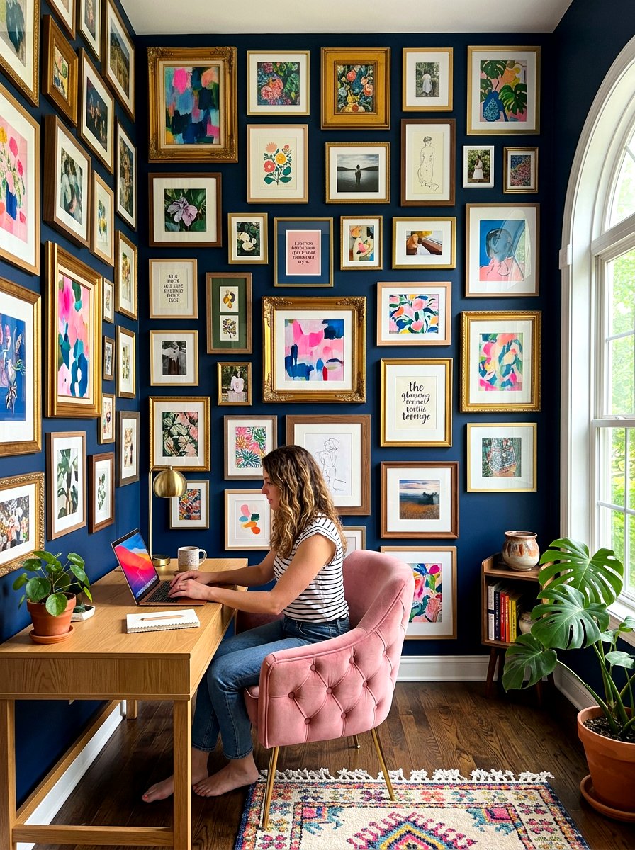 Colorful Gallery Wall - 30 maximalist office ideas