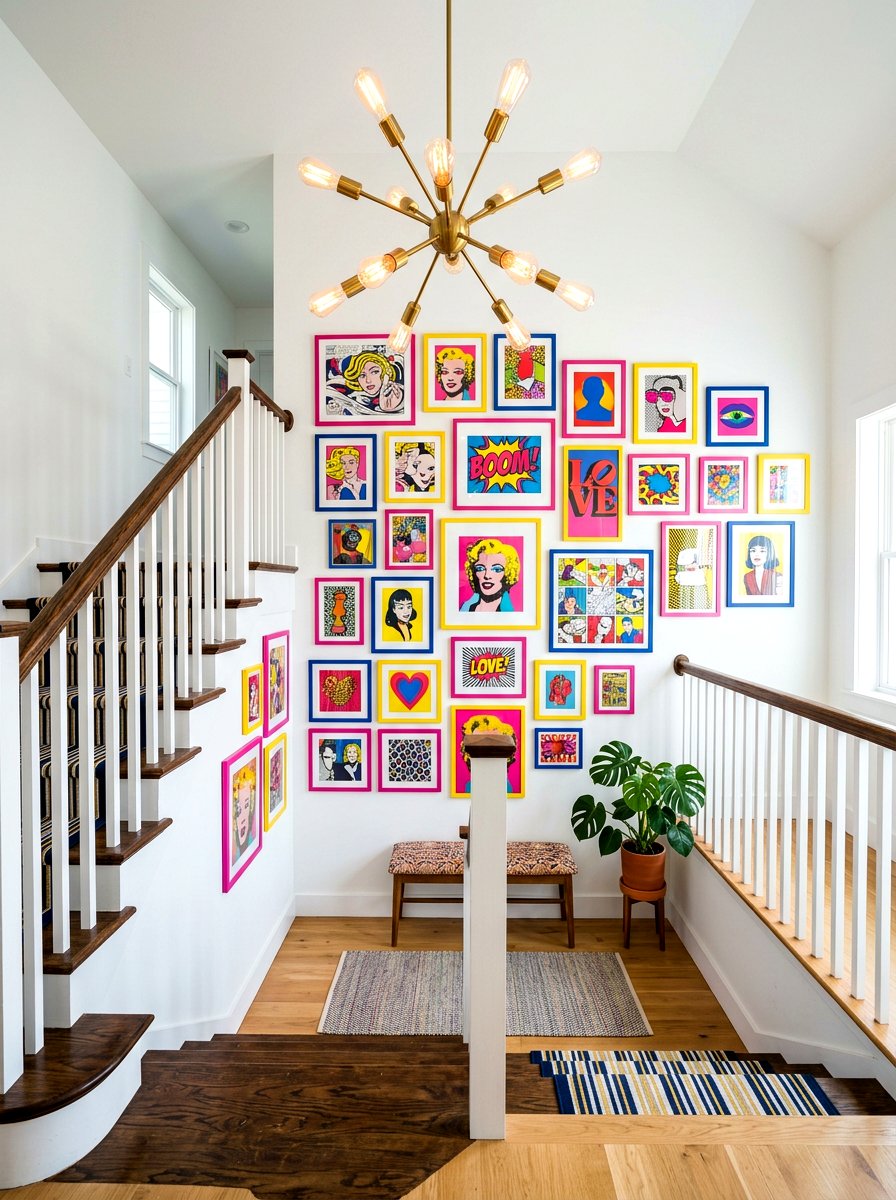 Colorful Gallery Wall Staircase - 30 stair landing gallery ideas