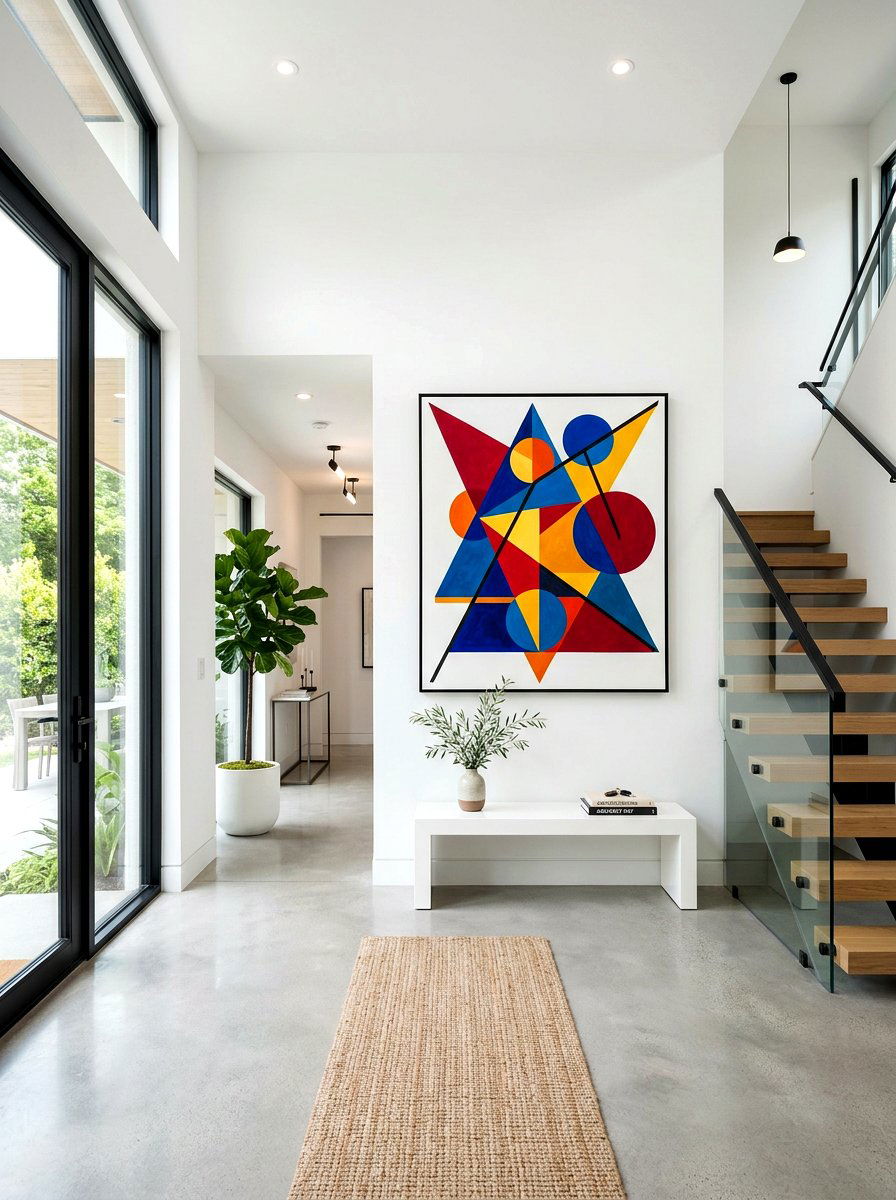 Colorful Geometric Foyer Art - 30 art wall foyer ideas