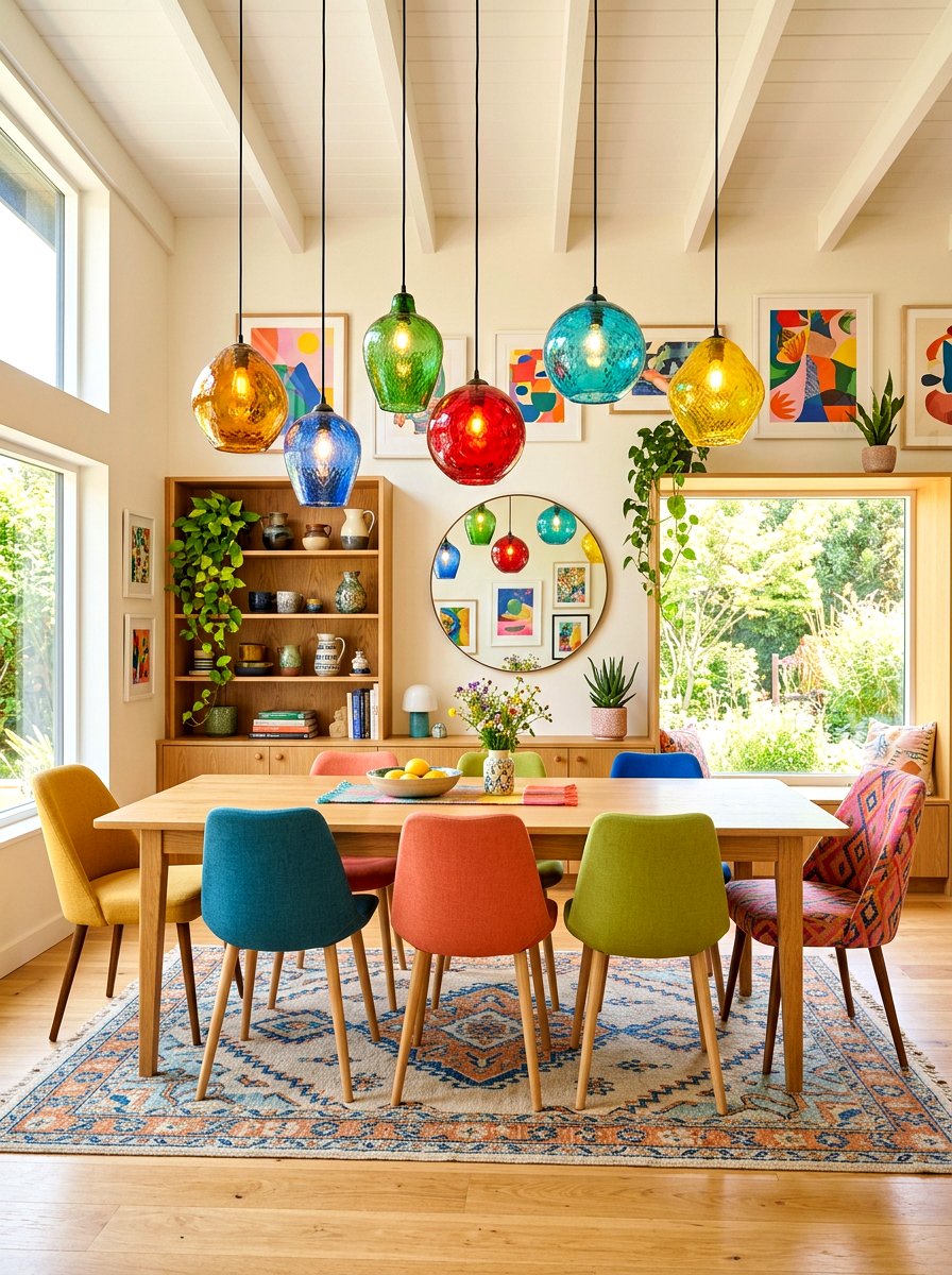Colorful Glass Pendant - 30 dining room lighting ideas