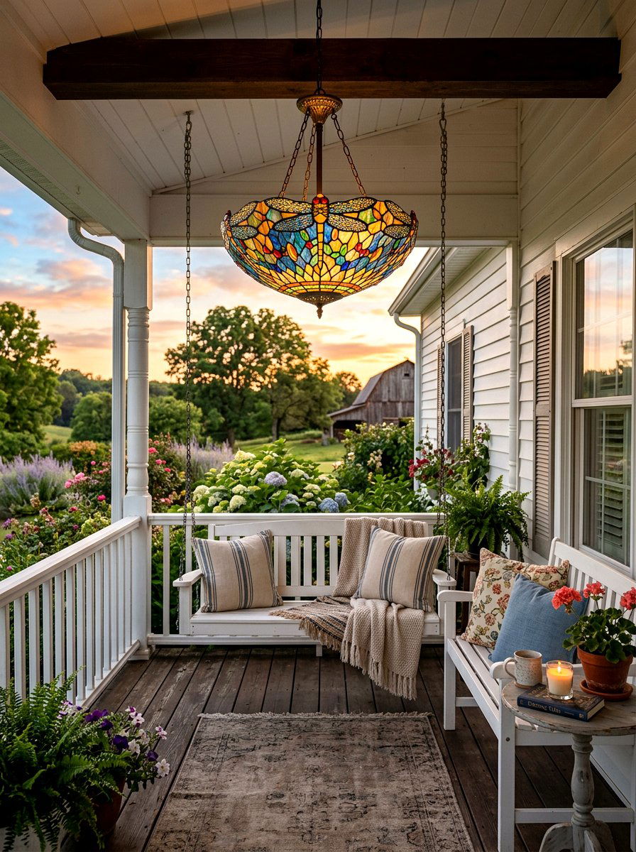 Colorful Glass Tiffany Chandelier - 30 outdoor chandelier ideas