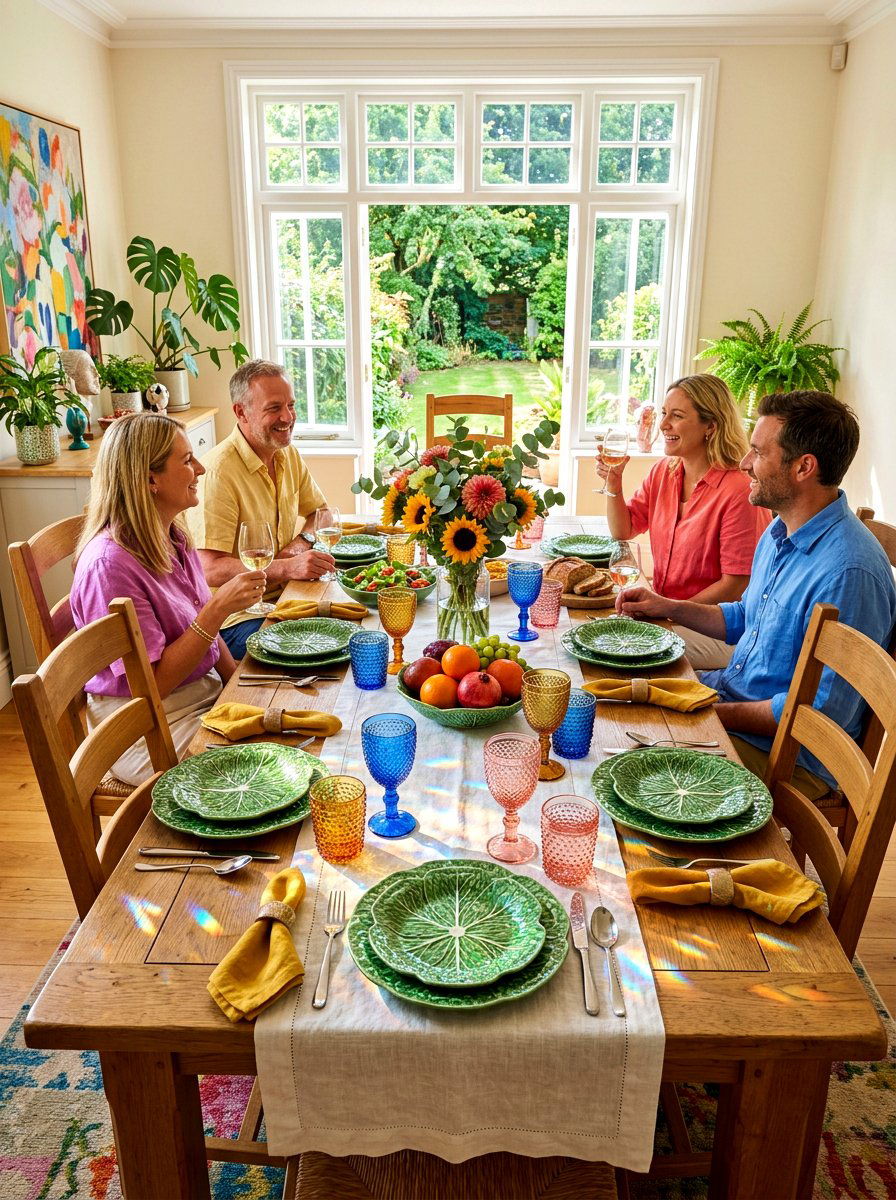Colorful Glassware Tablescape - 30 lettuce plate dining ideas
