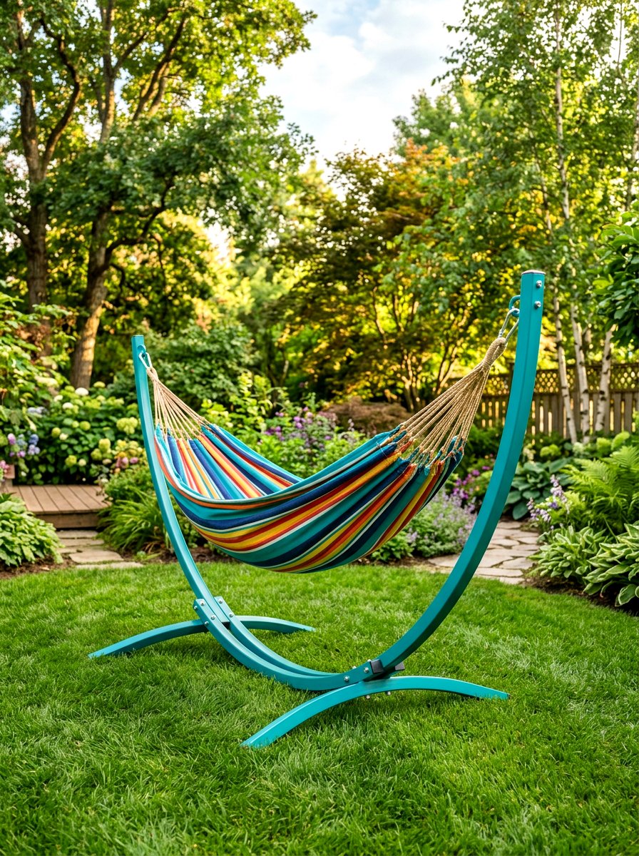 Colorful Hammock Stand - 30 colorful garden decor ideas