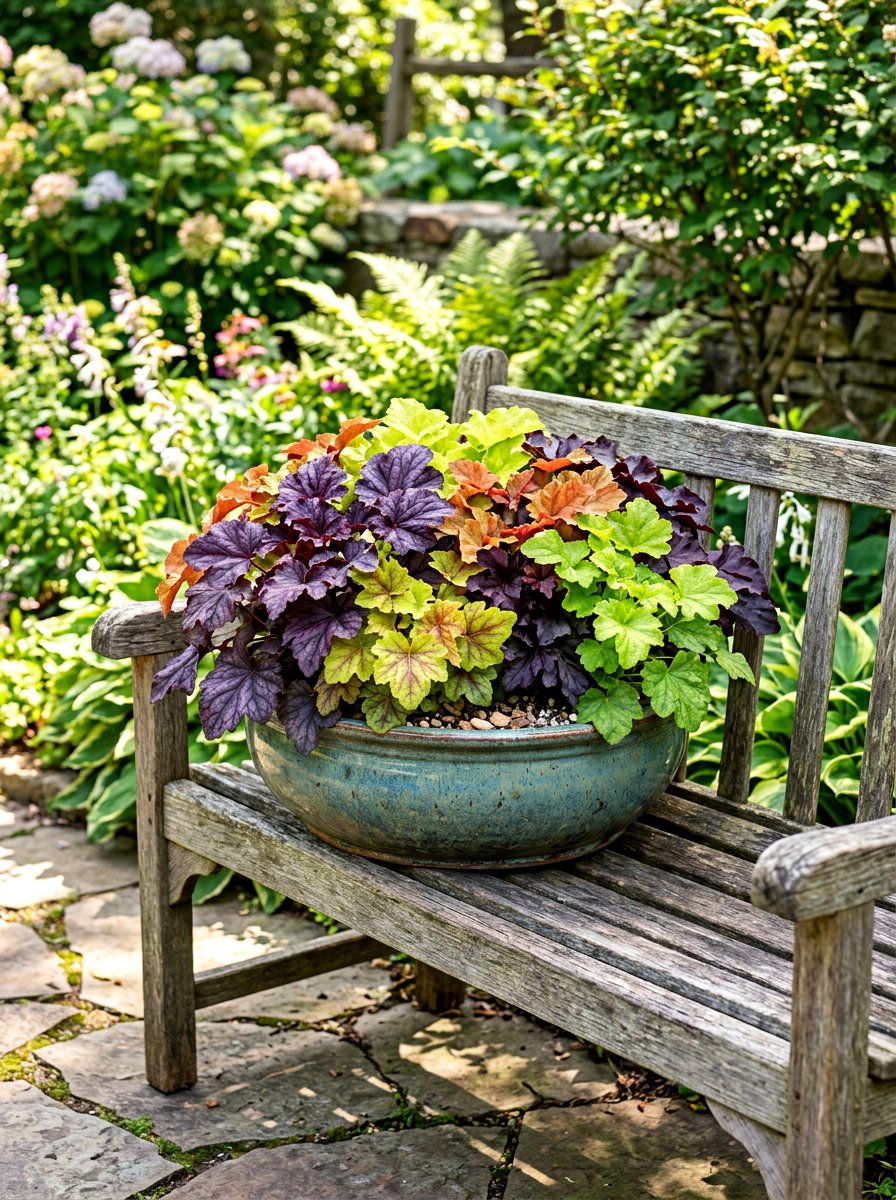 Colorful Heuchera Foliage - 30 sunny container garden ideas