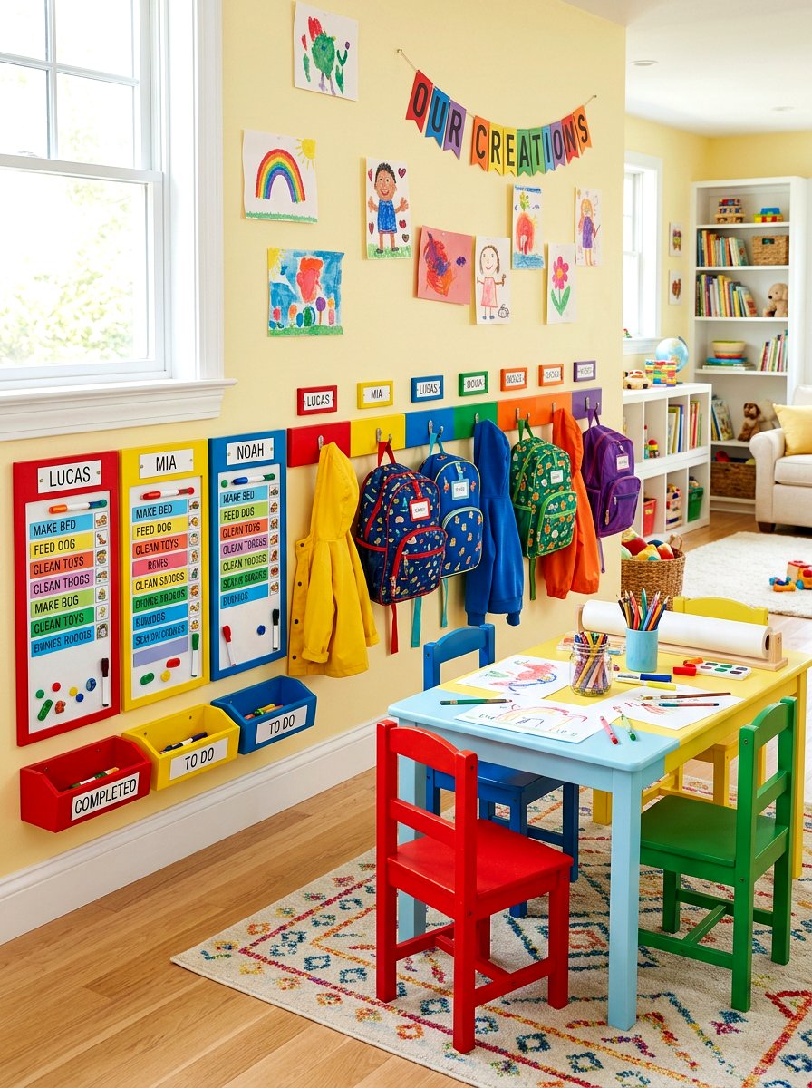 Colorful Kids Activity Center - 30 family command center ideas