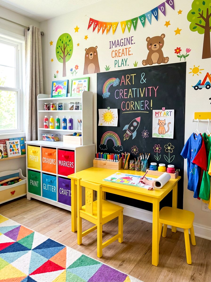 Colorful Kids Art Station - 30 art corner ideas