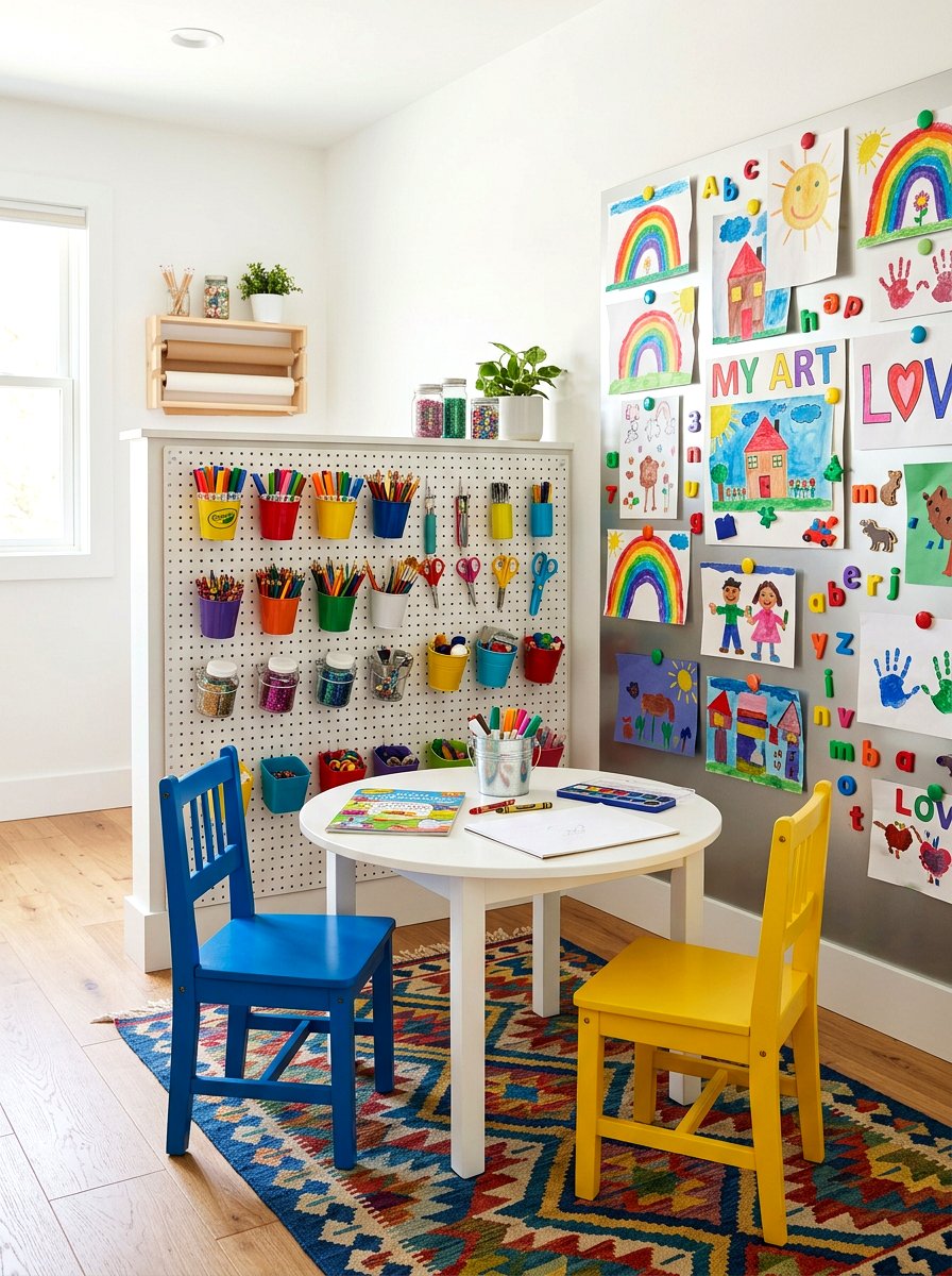 Colorful Kids Craft Nook - 30 crafting nook ideas