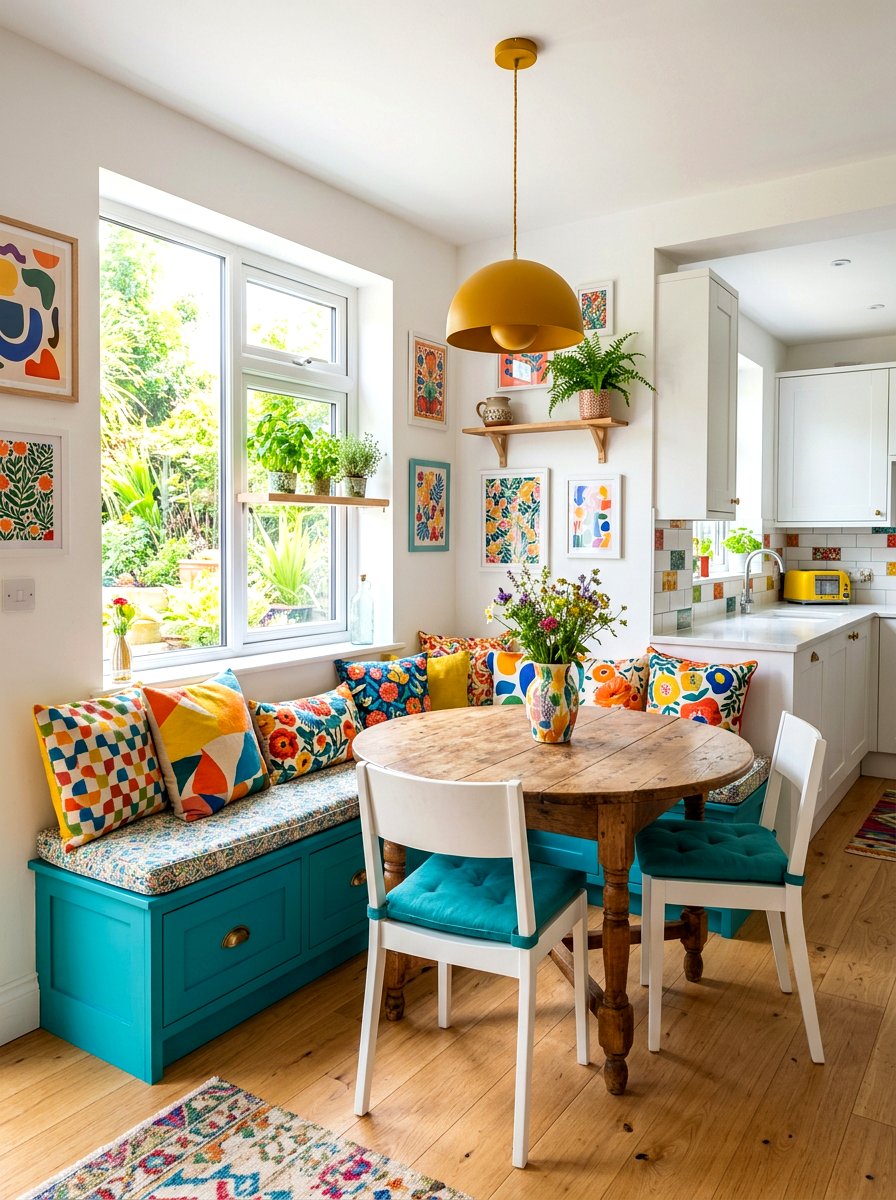 Colorful Kitchen Nook - 30 cozy kitchen window seat ideas