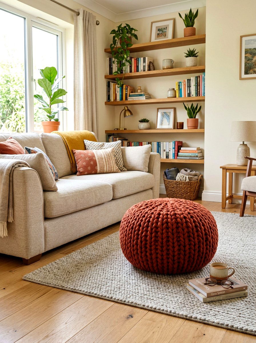 Colorful Knitted Pouf - 30 accent stool ideas