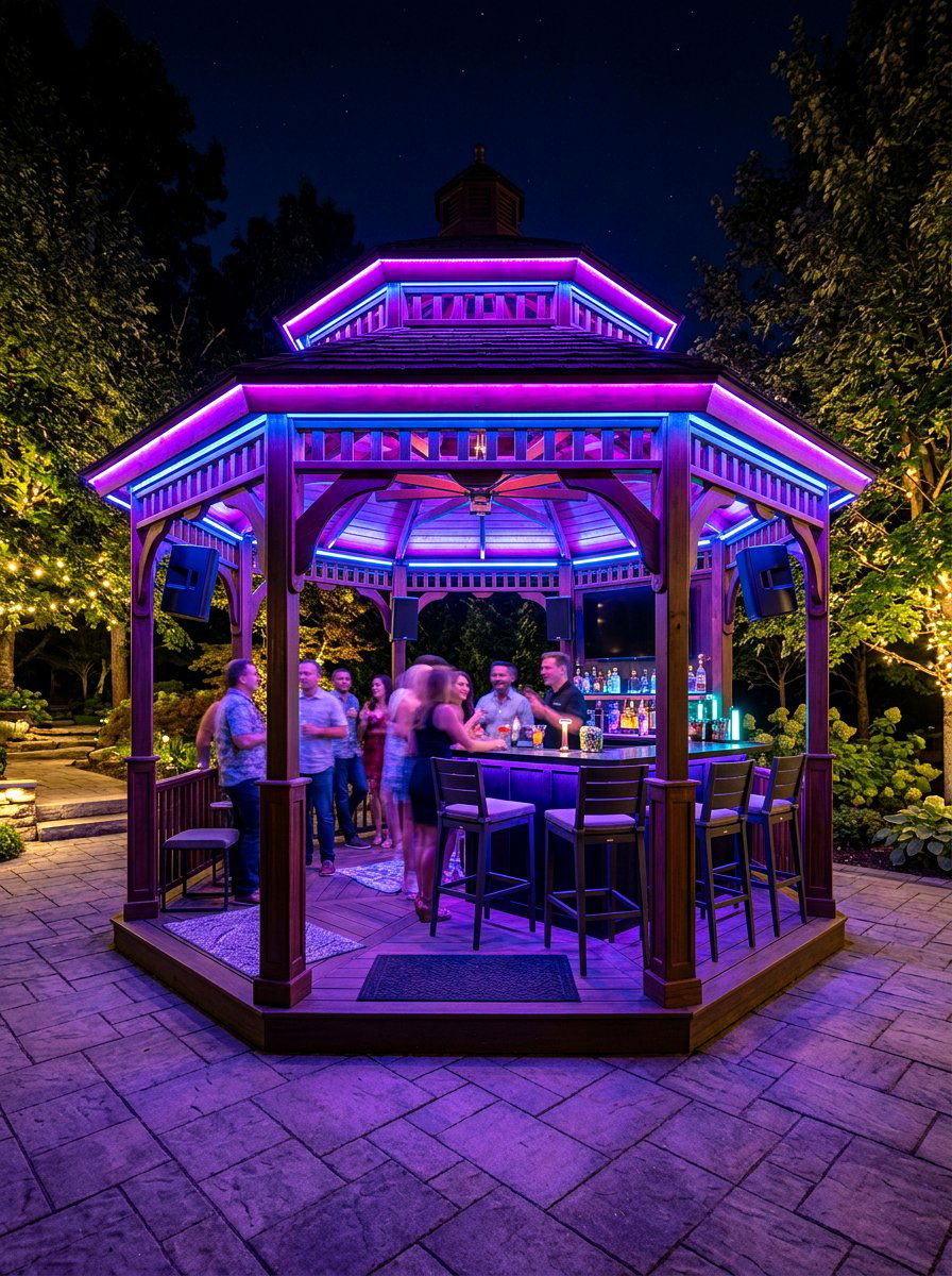 Colorful LED Gazebo Lighting - 30 gazebo lighting ideas