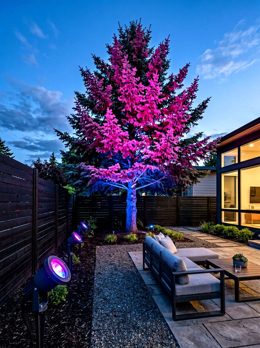 Colorful LED Spotlight - 30 tree lighting ideas