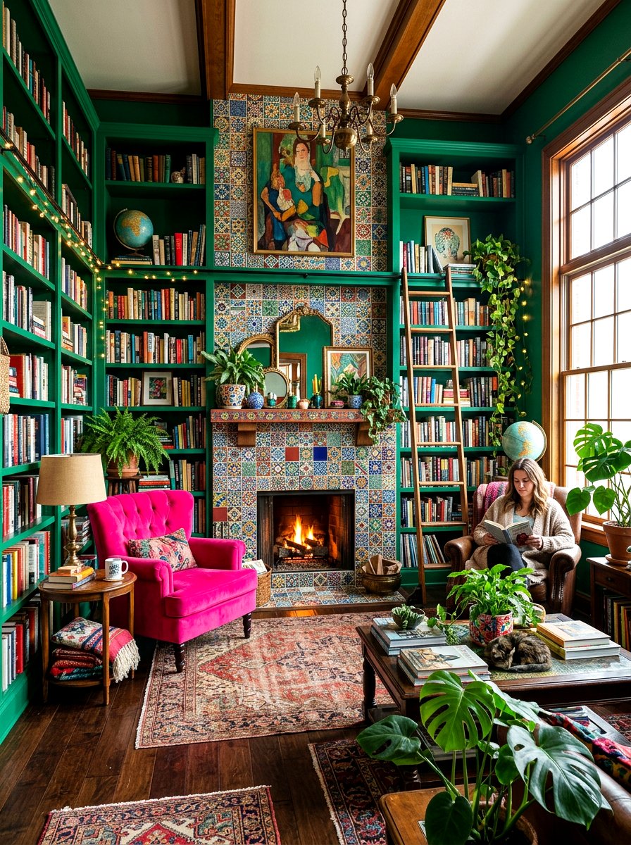 Colorful Library Fireplace - 30 library fireplace ideas