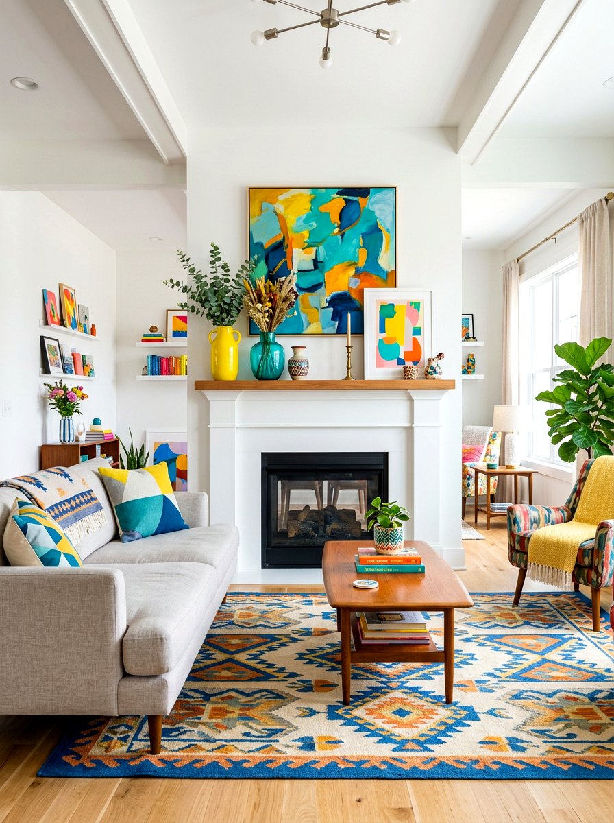 Colorful Mantel Accents - 30 mantel shelf styling ideas