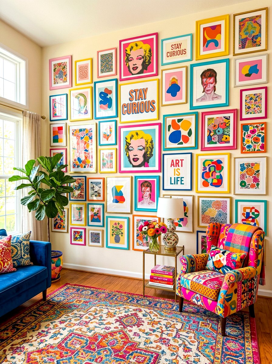 Colorful Maximalist Gallery Wall - 30 eclectic frame wall ideas