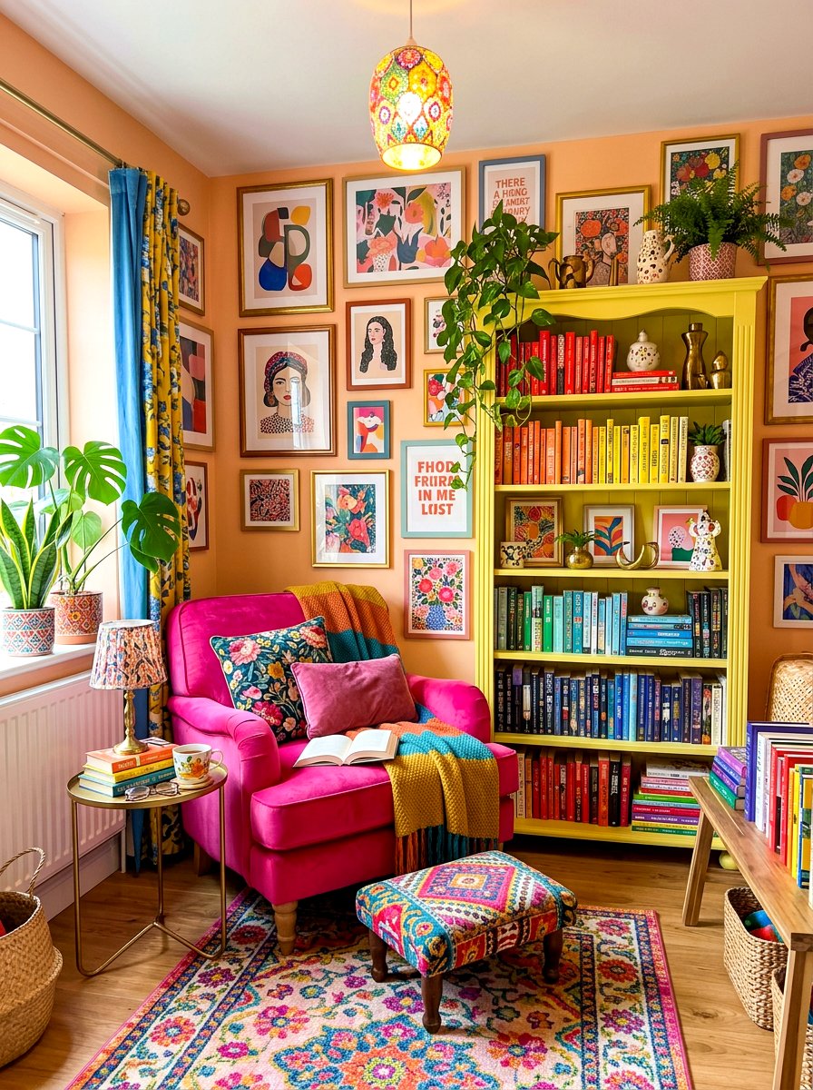 Colorful Maximalist Reading Nook - 30 reading corner ideas