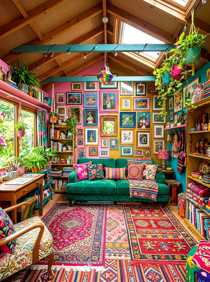 Colorful Maximalist Shed - 30 she shed interior ideas