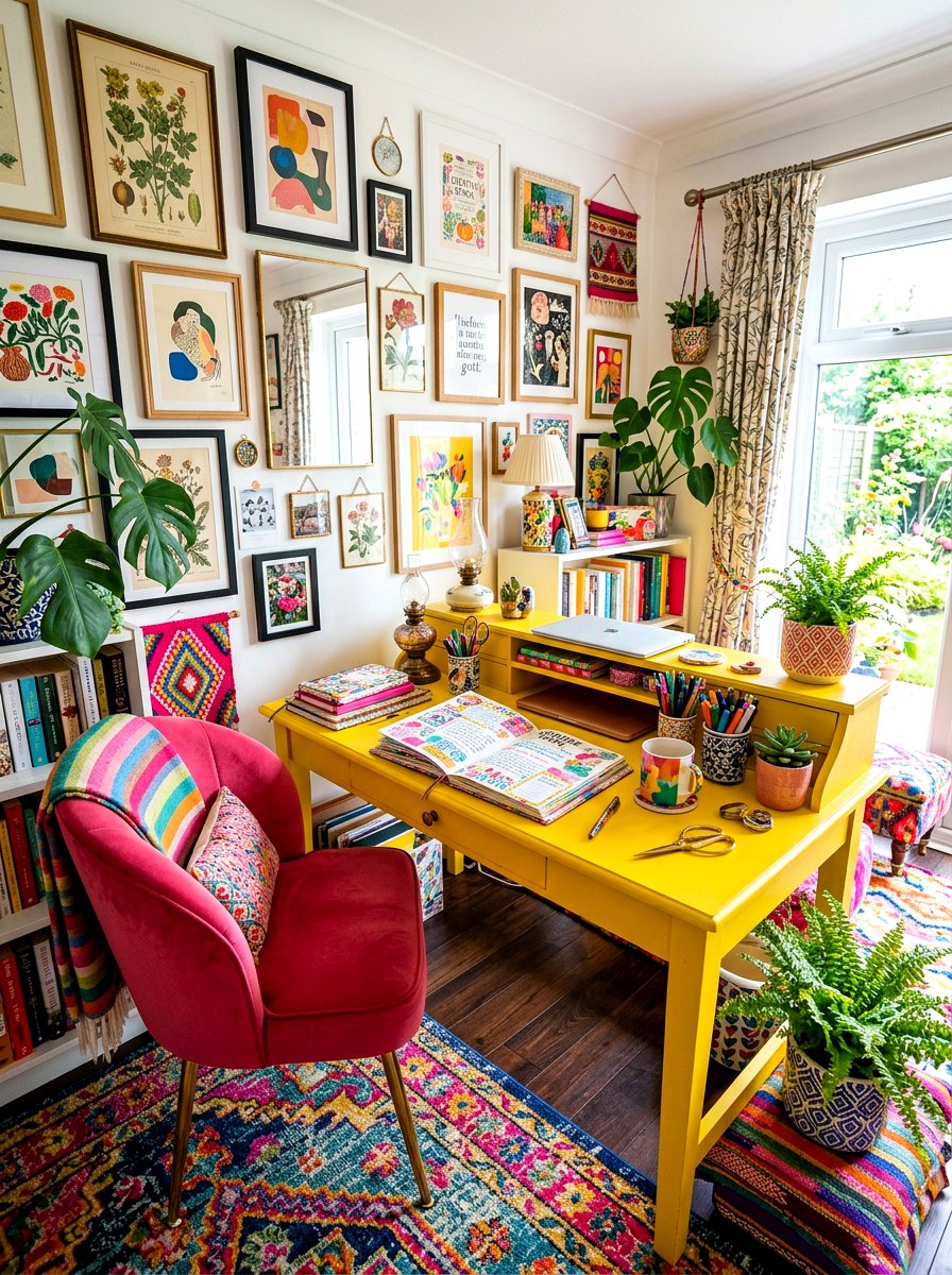 Colorful Maximalist Writing Area - 30 journaling nook ideas