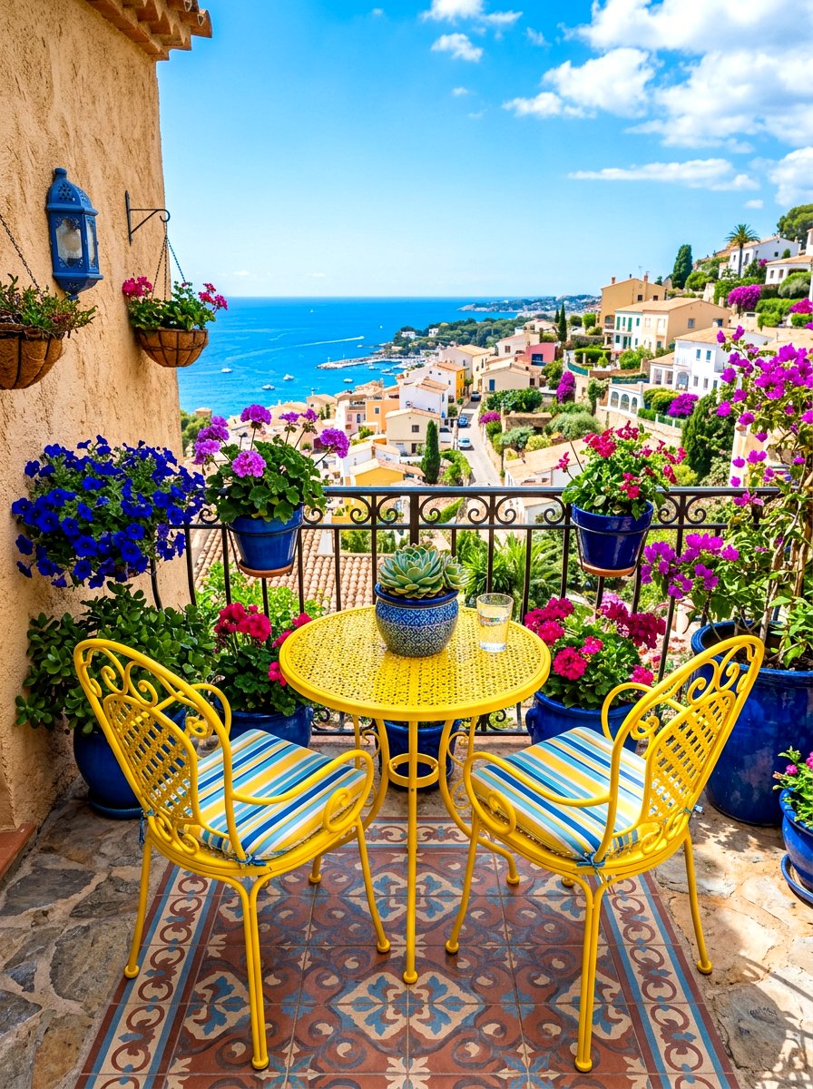 Colorful Metal Balcony Set - 30 balcony seating nook ideas