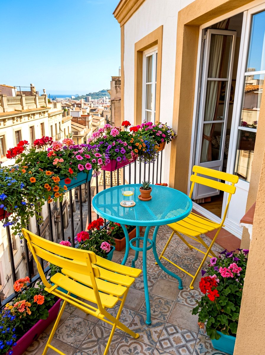 Colorful Metal Balcony Table - 30 balcony breakfast table ideas