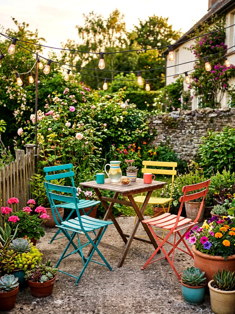 Colorful Metal Folding Chair - 30 garden seating ideas