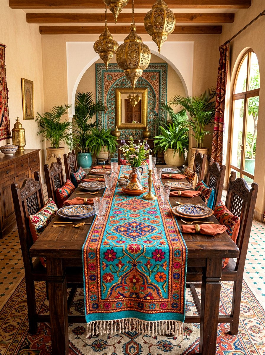Colorful Moroccan floral table runner - 30 floral table runner ideas