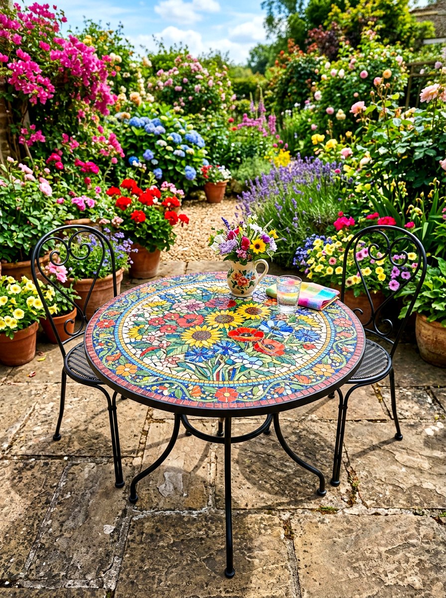 Colorful Mosaic Patio Table - 30 patio cafe corner ideas