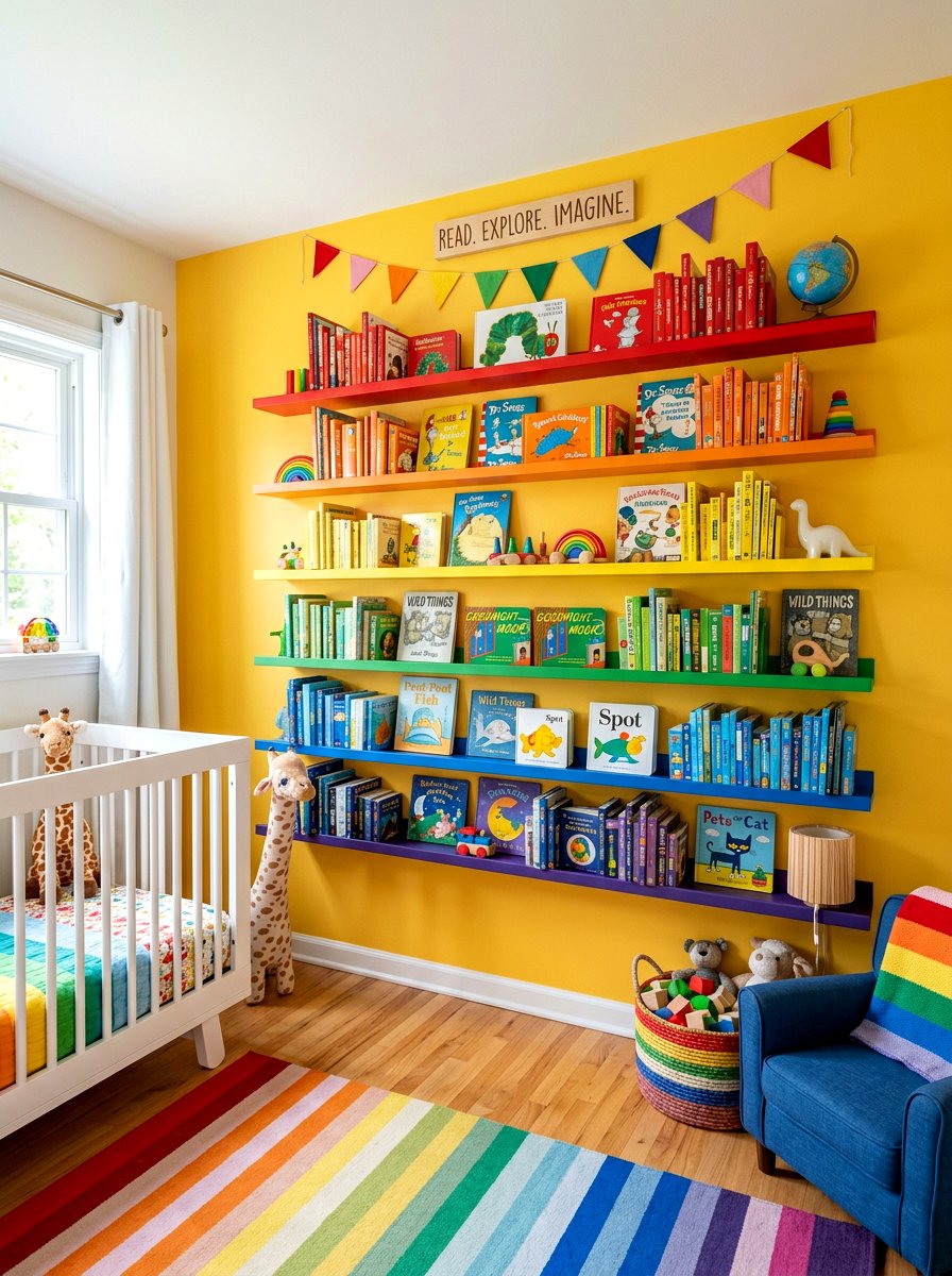 Colorful Nursery Bookshelf - 30 nursery book display ideas